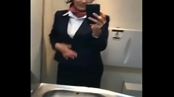 Real Stewardess wanks on Flight-1