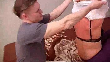 Hot Russian mother fucking with her young son on bed