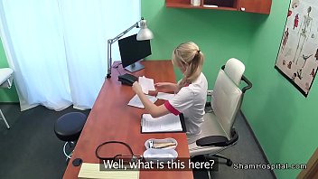 Sexy blonde nurse sucked and fucked slim patient in fake hospital