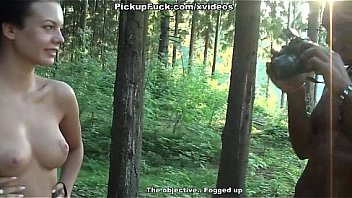 Titted brunette developed on a blowjob in the woods