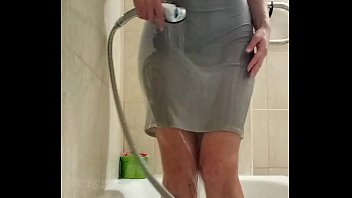 wet look, dress and white shirt