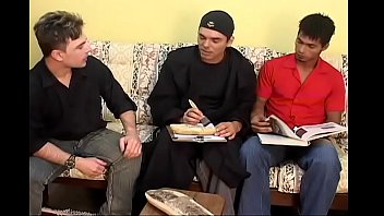 Three latin studs get together and have a fantastic threesome with big cocks in tight man whore asses.