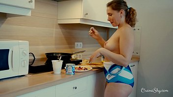 Oxana making pancakes
