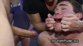 Tied up man gangbang fucked