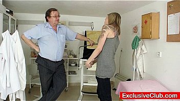 Petite babe Scarlet harrassed by gyno doctor