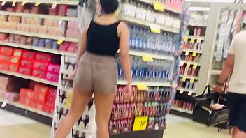 Candid Latina in high waisted booty shorts