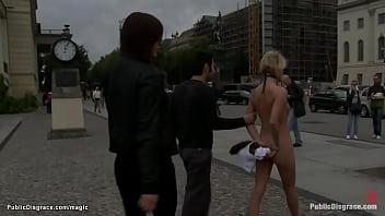Princess Donna Dolore and Tommy Pistol walk naked Euro blonde babe Diana Pink through public streets then bind and fuck her and cum on her face