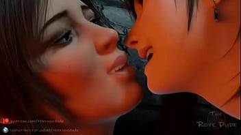 Lara croft and Tifa french kiss