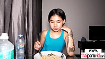 Petite small titted amateur Thai teen Namtam feeding her hungry asian pussy