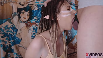 Fucking the mouth of a beautiful elf girl in dreadlocks! Oral sex with a pretty girl! Cum in her mouth! Drooling blowjob and deep throat girlfriend! Facial ! Tall girl cosplays an elf ! Big boobs