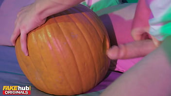 Fakehub Originals - Thai girl in Halloween cosplay leaves house party to fuck young guy who is secretly fucking a pumpkin