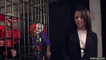 Therapist sent ebony agent Holly Hendrix to face her biggest fear of clowns and soon after she is double anal penetration fucked by their big dick