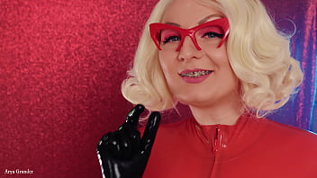 sexy devil halloween blonde in rubber food fetish